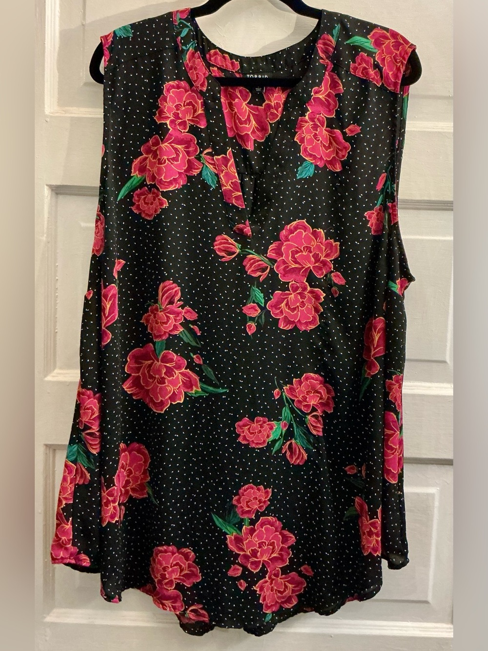 Torrid Size 3 Black Floral Sleeveless Blouse Pink Peony Print Plus Size 3X